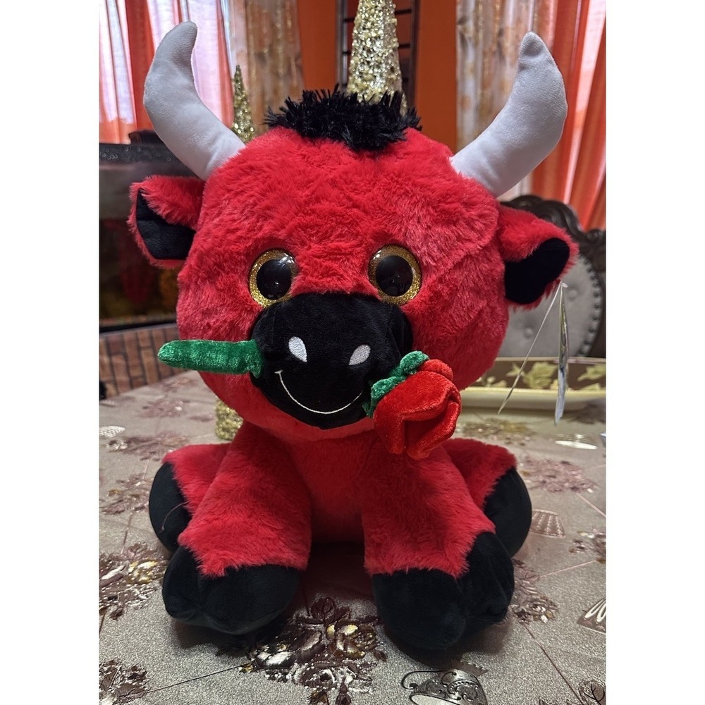 Toy Factory Plush Parade Lil Ones Romeo Bull Red‎ Black White Plush Toy~15"H